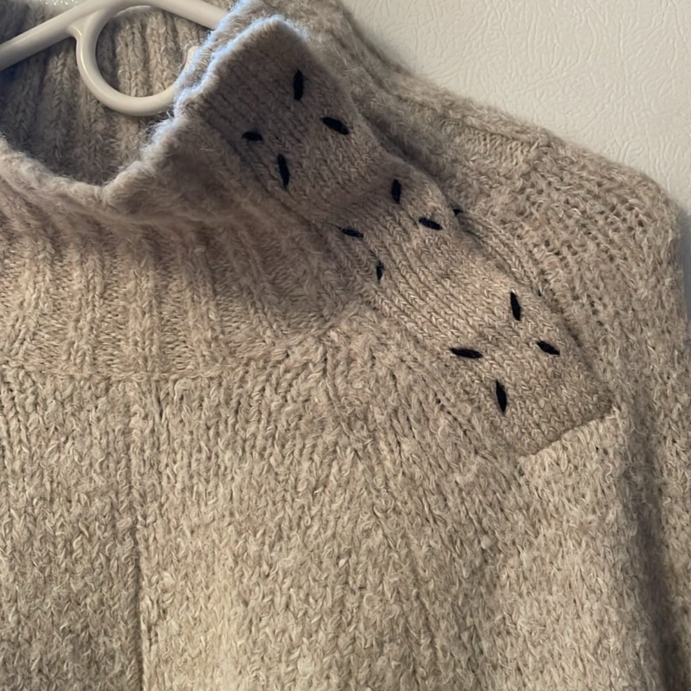 Free People FP One Size Small Ivory Gray High Neck Button Scarlett Tunic Sweater - Picture 3 of 11